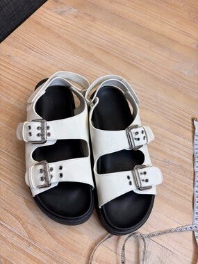 Old Navy White Double-Buckle Sandals with Black Footbed